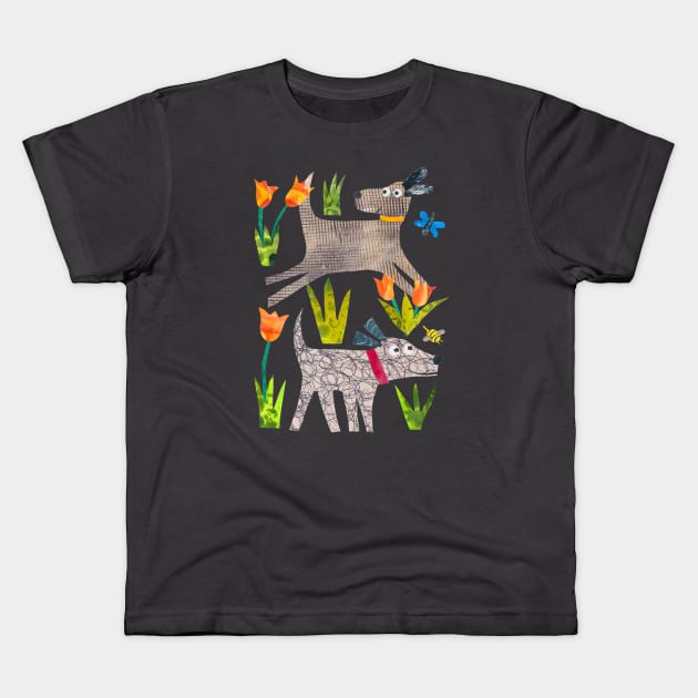 Dogs in the park Kids T-Shirt by Tracey English